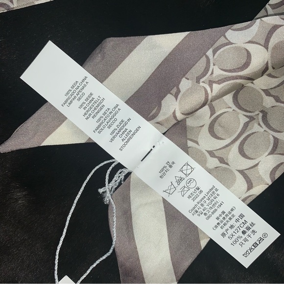 NEW! COACH Signature “C” Silk Twilly Skinny Scarf, Bone/Ivory, Brand New in Bag! - Picture 7 of 16